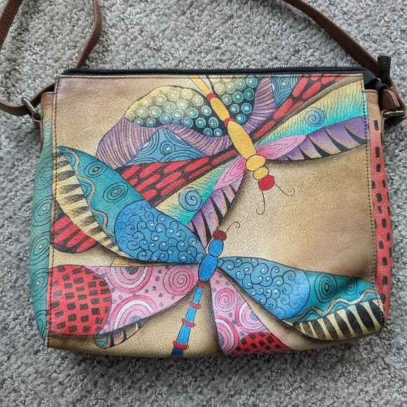 Anuschka hand painted dragonfly Cross body - Picture 4 of 11